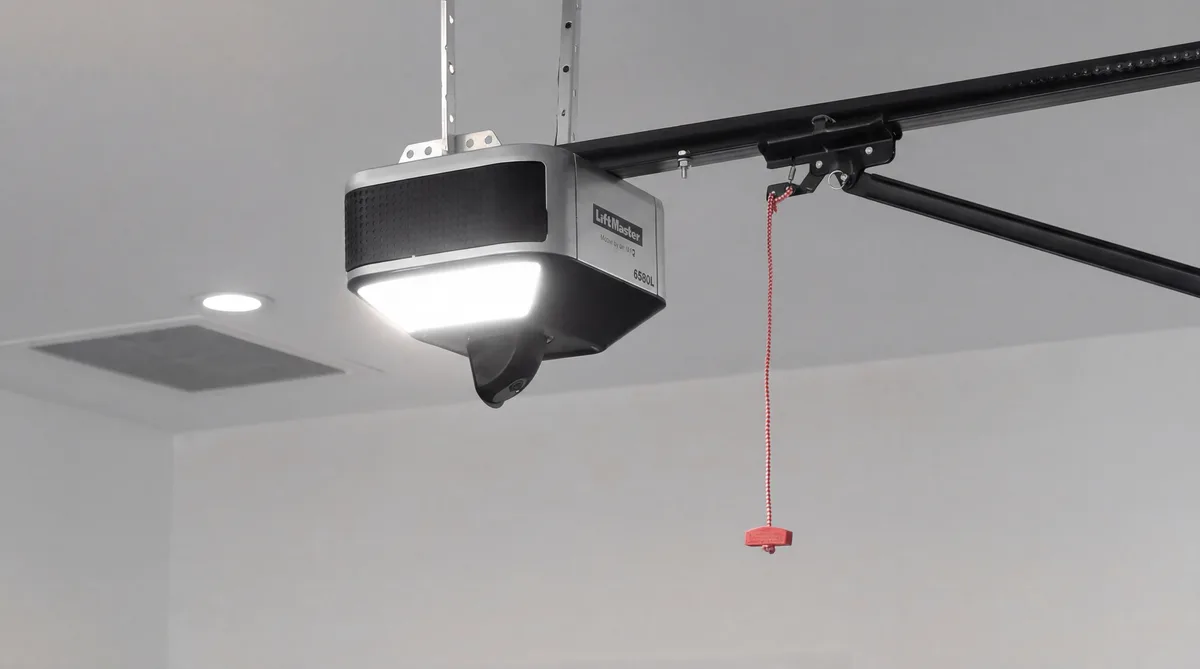 LiftMaster garage door opener installed on a ceiling
